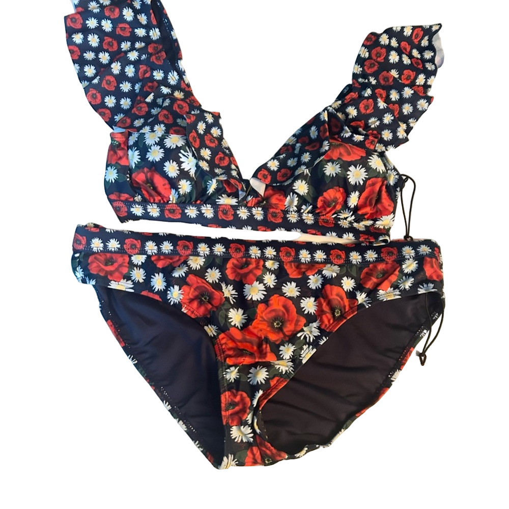 Juicy Couture Woman’s 2 Piece Ruffle Bikini Swimwear Floral Medium NWT